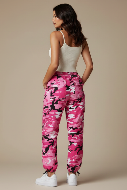 Pantalon Parachute Camouflage Rose Cargo Baggy Femme - Polyester - vue 2