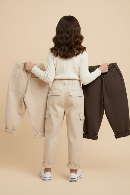Pantalon Parachute Coton Ample Enfants Garçons Filles - Beige - vue 2