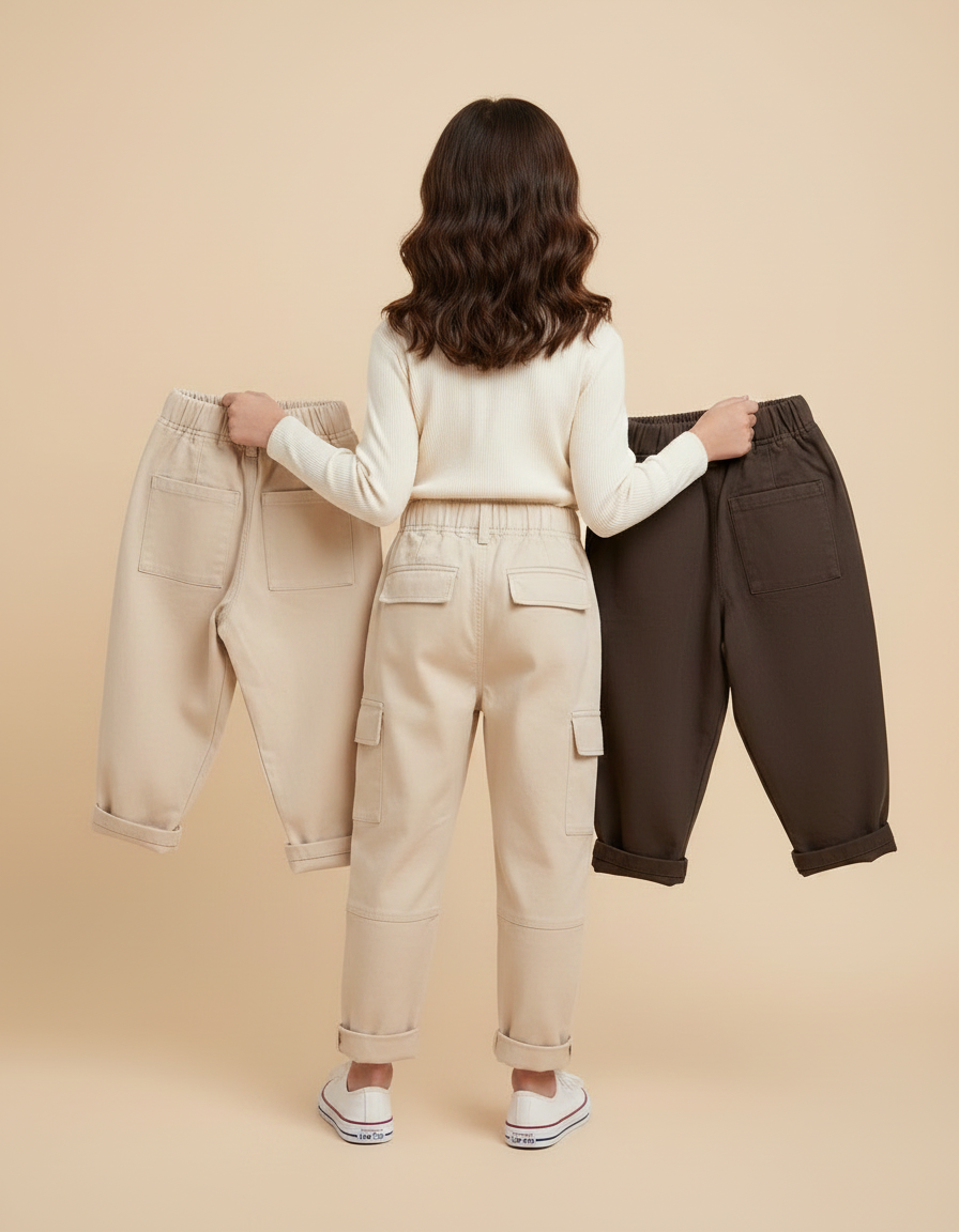Pantalon Parachute Coton Ample Enfants Garçons Filles - Beige - vue 2