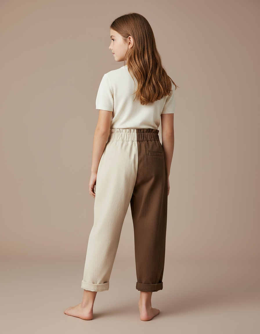 Pantalon Parachute Bicolore Coton Ample Broderie Enfant - Multicolore Molleton - vue 2
