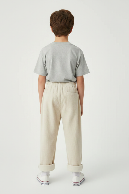 Pantalon Parachute Beige Côtelé Ample Élastiqué Décontracté Enfant - Cordé - vue 2