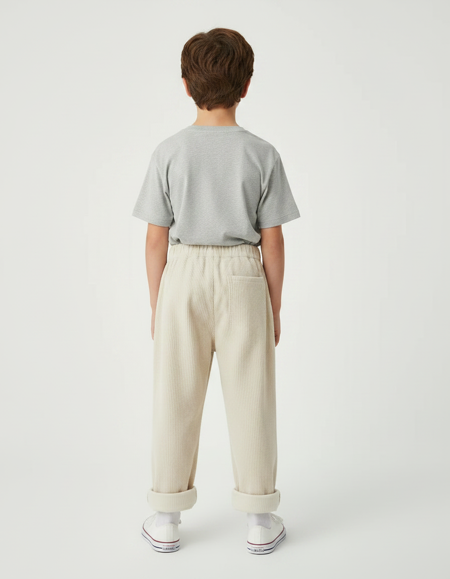 Pantalon Parachute Beige Côtelé Ample Élastiqué Décontracté Enfant - Cordé - vue 2