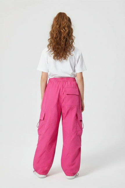 Pantalon Parachute Rose Fille Cargo Ample - Polyester - vue 2