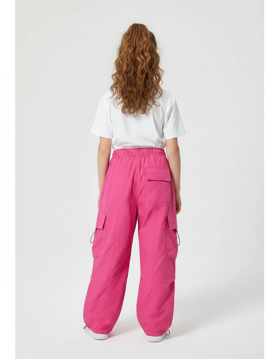 Pantalon Parachute Rose Fille Cargo Ample - Polyester - vue 2