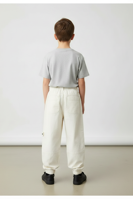 Pantalon Parachute Beige Cargo Ample Coton Enfant - vue 2