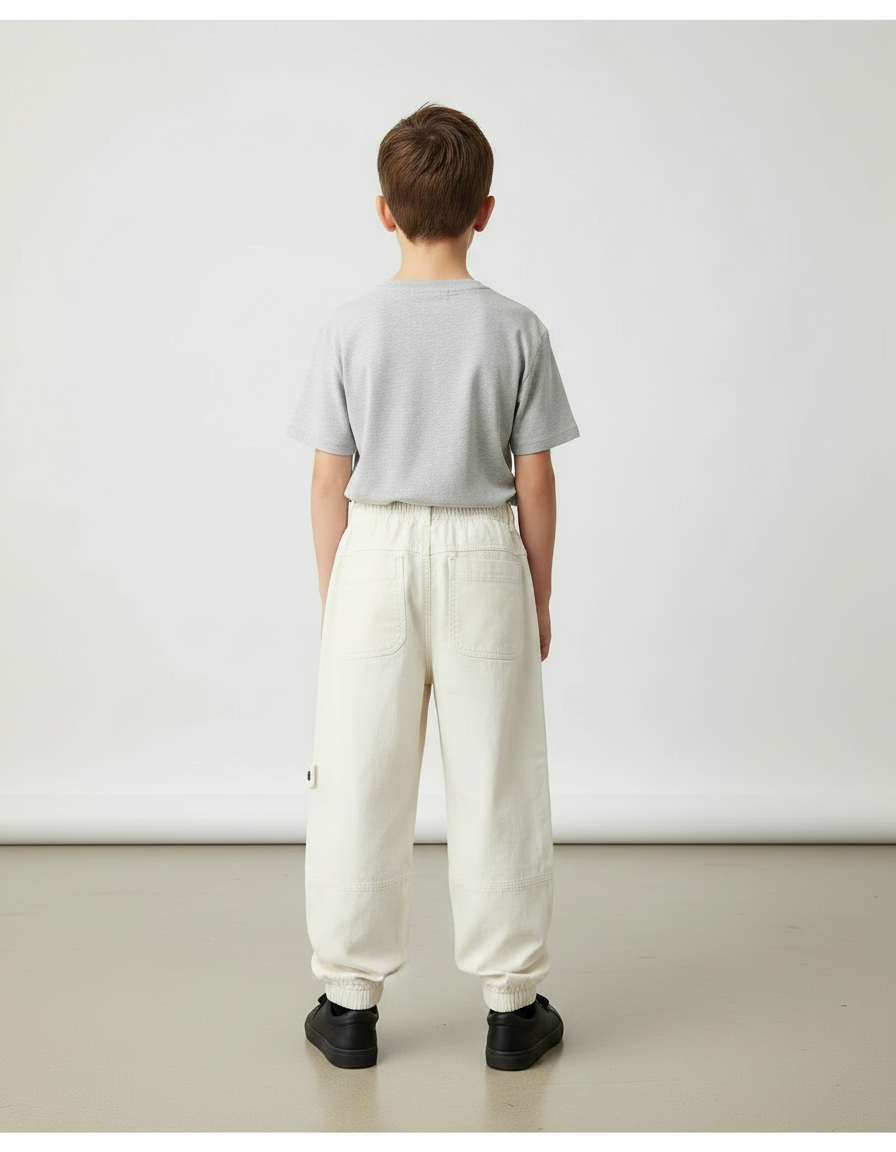 Pantalon Parachute Beige Cargo Ample Coton Enfant - vue 2