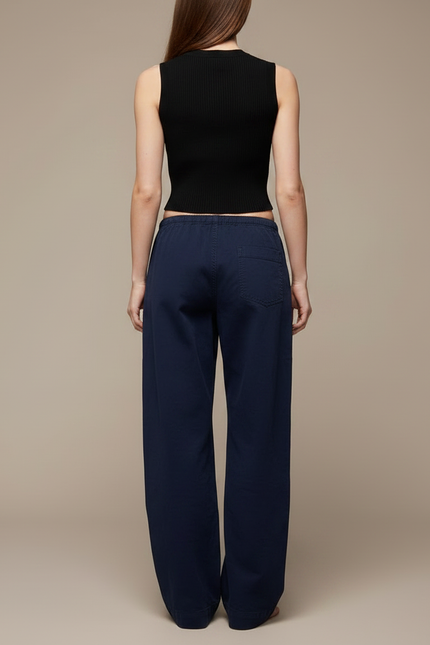 Pantalon Parachute Marine Ample Cordon Décontracté - Toile - vue 2
