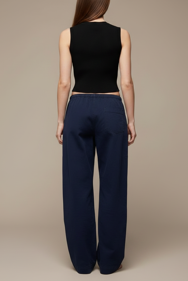 Pantalon Parachute Marine Ample Cordon Décontracté - Toile - vue 2