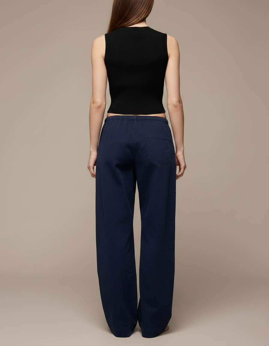 Pantalon Parachute Marine Ample Cordon Décontracté - Toile - vue 2