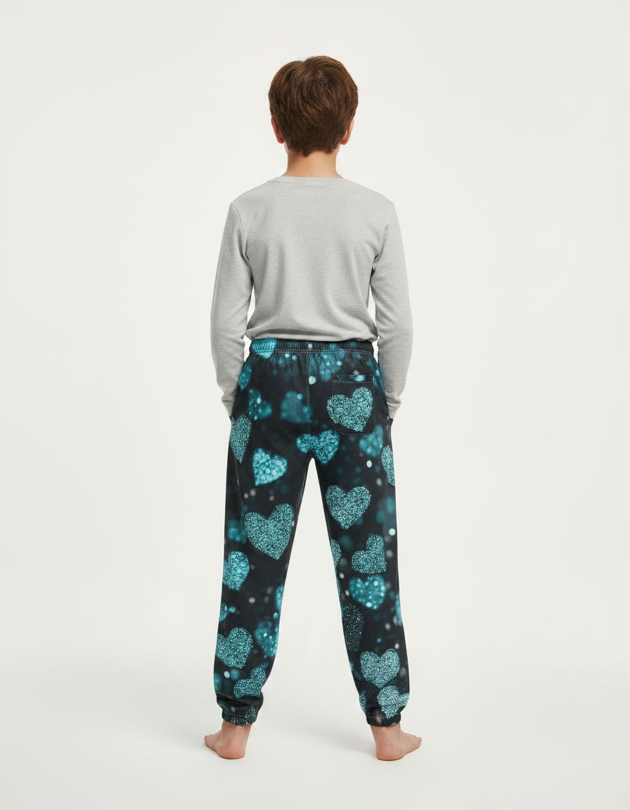 Pantalon Parachute Cœurs Scintillants Garçon Décontracté Noir - Molleton - vue 2