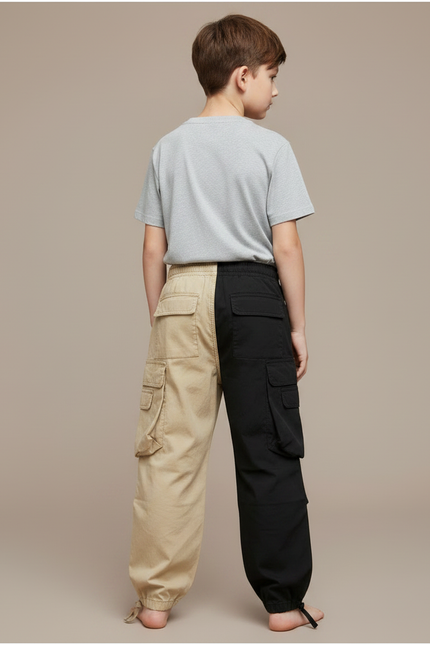 Pantalon Parachute Bicolore Cargo Coton Ample Garçon - Multicolore Toile - vue 2