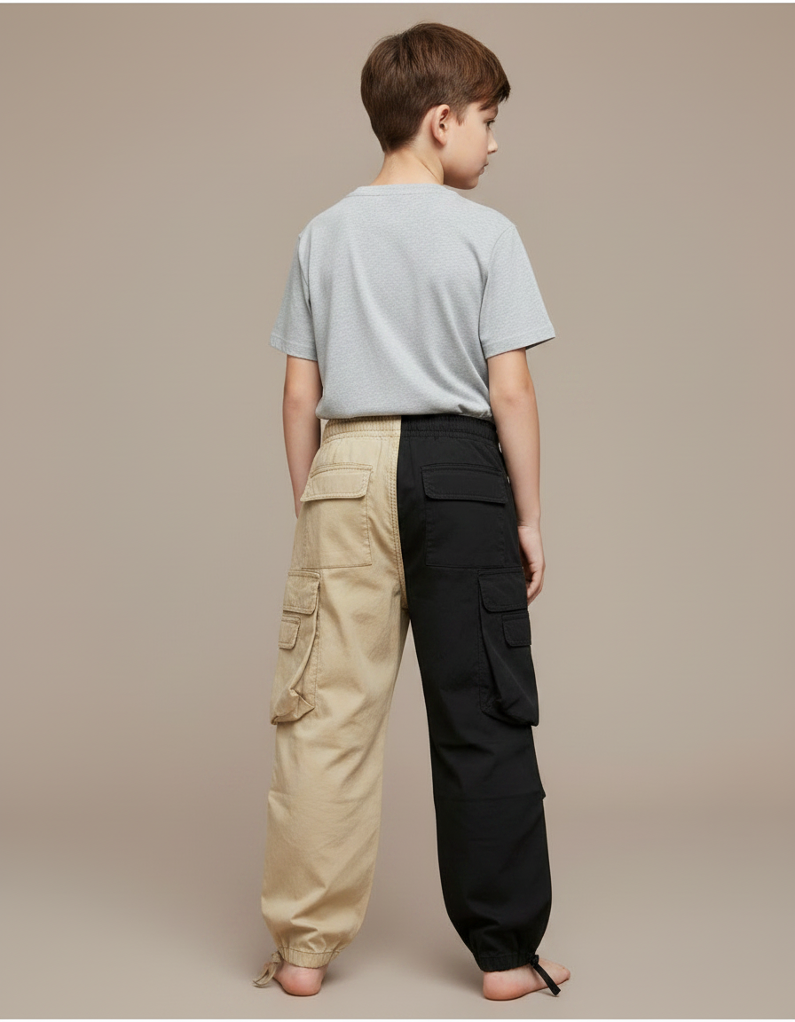 Pantalon Parachute Bicolore Cargo Coton Ample Garçon - Multicolore Toile - vue 2