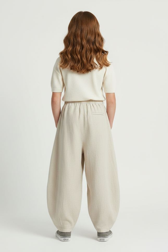 Pantalon Parachute Lin Ample Beige Décontracté Enfant - vue 2