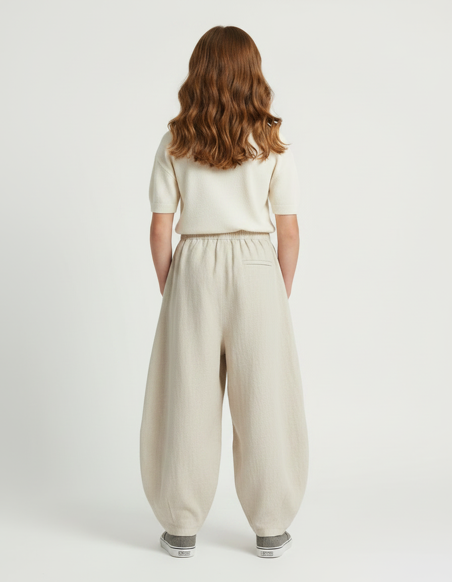 Pantalon Parachute Lin Ample Beige Décontracté Enfant - vue 2