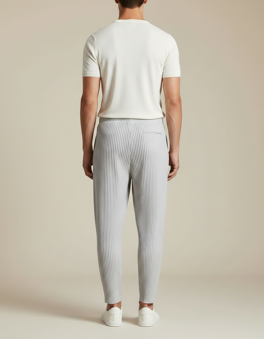Pantalon Parachute Plissé Gris Ample Décontracté Homme - Polyester - vue 2