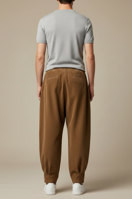 Pantalon Parachute Côtelé Ample Marron Décontracté Homme - Cordé - vue 2