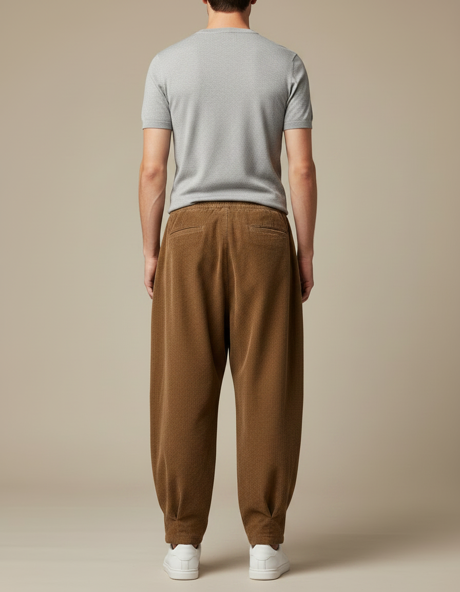 Pantalon Parachute Côtelé Ample Marron Décontracté Homme - Cordé - vue 2