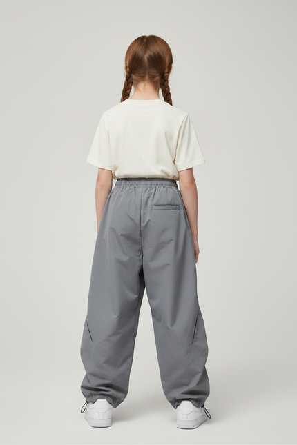 Pantalon Parachute Gris Ample Lignes Noires Décontracté - Polyester - vue 2