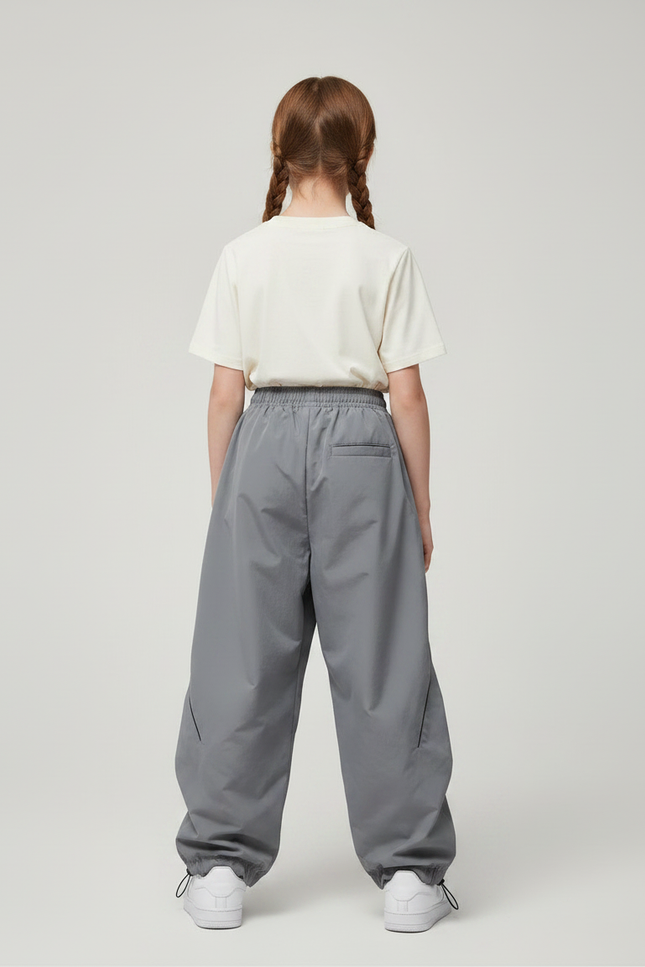 Pantalon Parachute Gris Ample Lignes Noires Décontracté - Polyester - vue 2