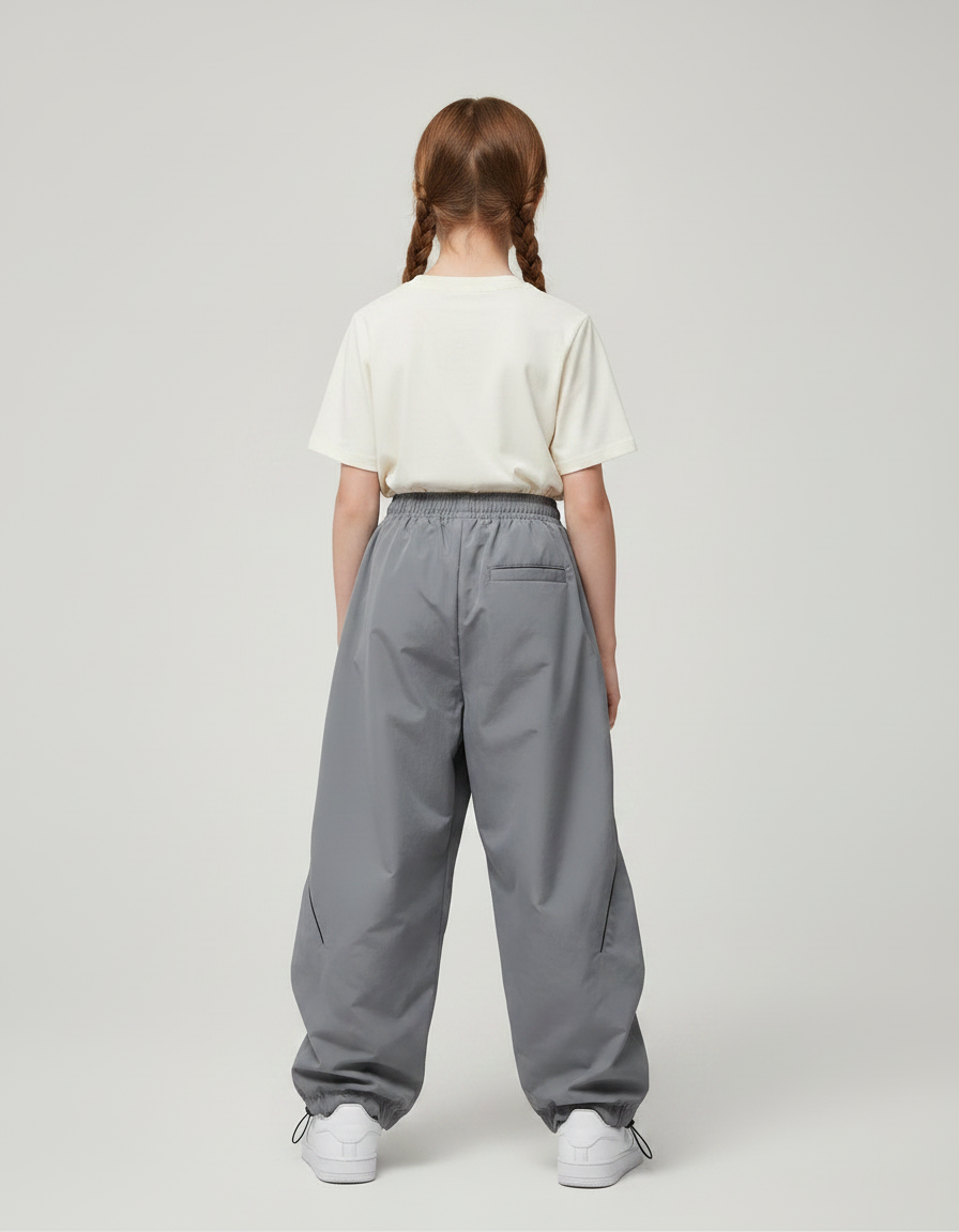 Pantalon Parachute Gris Ample Lignes Noires Décontracté - Polyester - vue 2