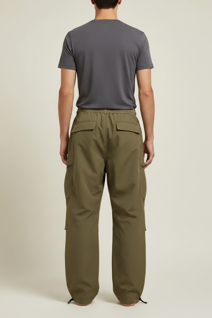 Pantalon Parachute Vert Kaki Ample Fonctionnel Homme - Polyester - vue 2