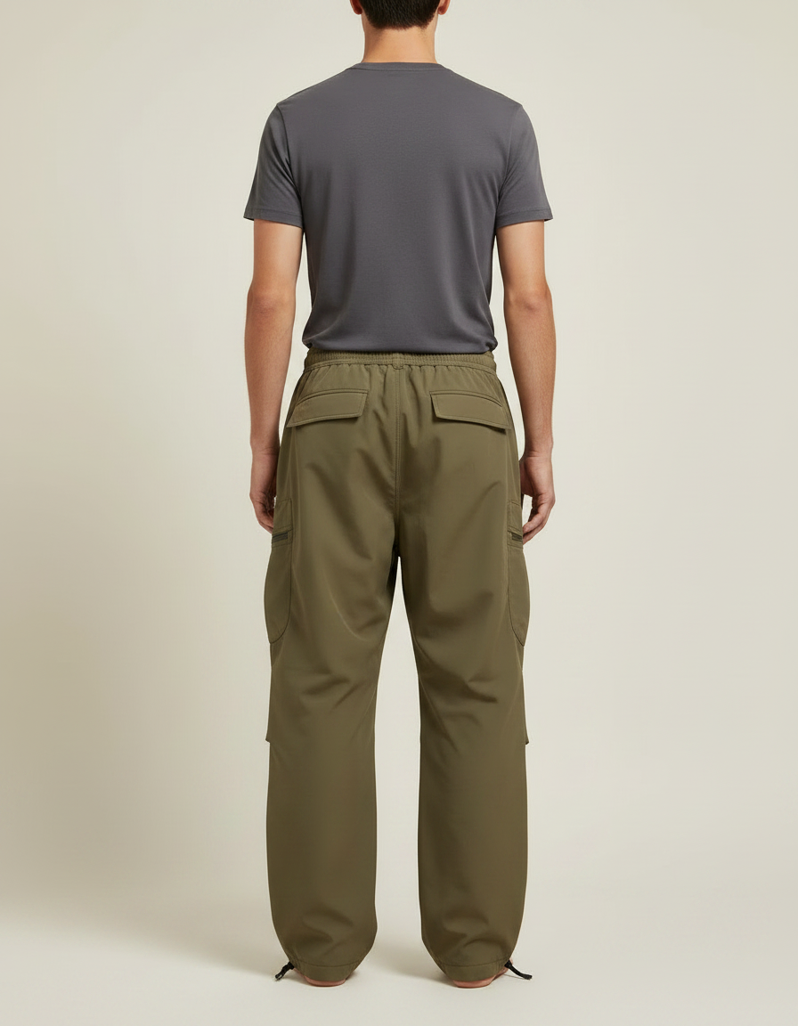 Pantalon Parachute Vert Kaki Ample Fonctionnel Homme - Polyester - vue 2