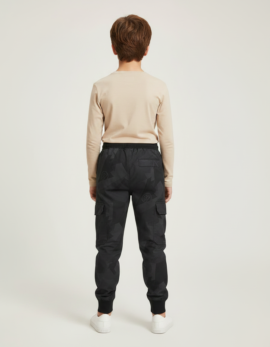 Pantalon Parachute Noir Cargo Imprimé Géométrique Cordon Junior - Polyester - vue 2
