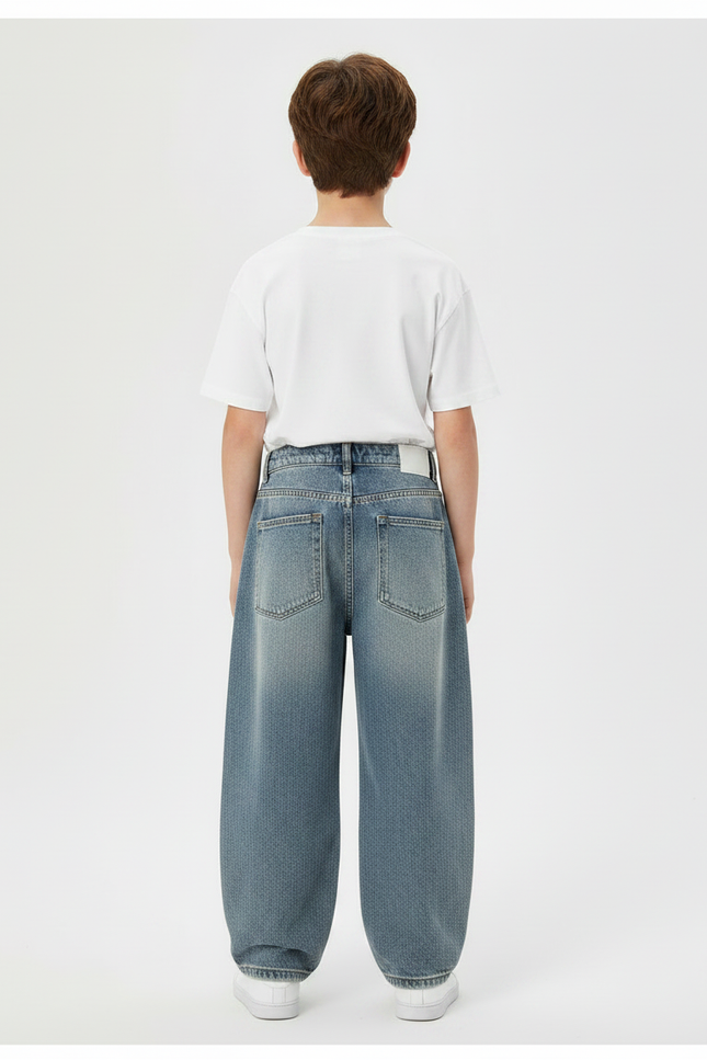 Pantalon Parachute Denim Ample Garçon Décontracté - Bleu Jean - vue 2