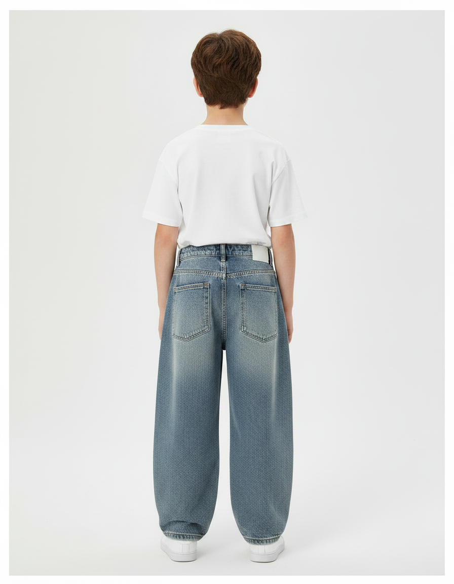 Pantalon Parachute Denim Ample Garçon Décontracté - Bleu Jean - vue 2