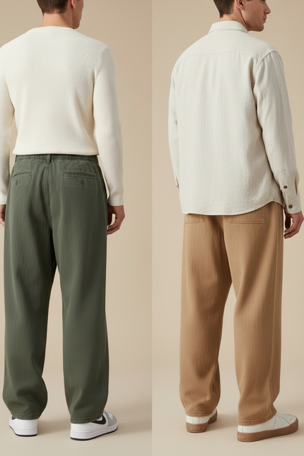 Pantalon Parachute Vert Kaki Ample Décontracté Homme - Toile - vue 2