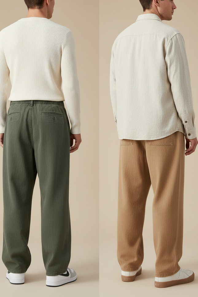 Pantalon Parachute Vert Kaki Ample Décontracté Homme - Toile - vue 2