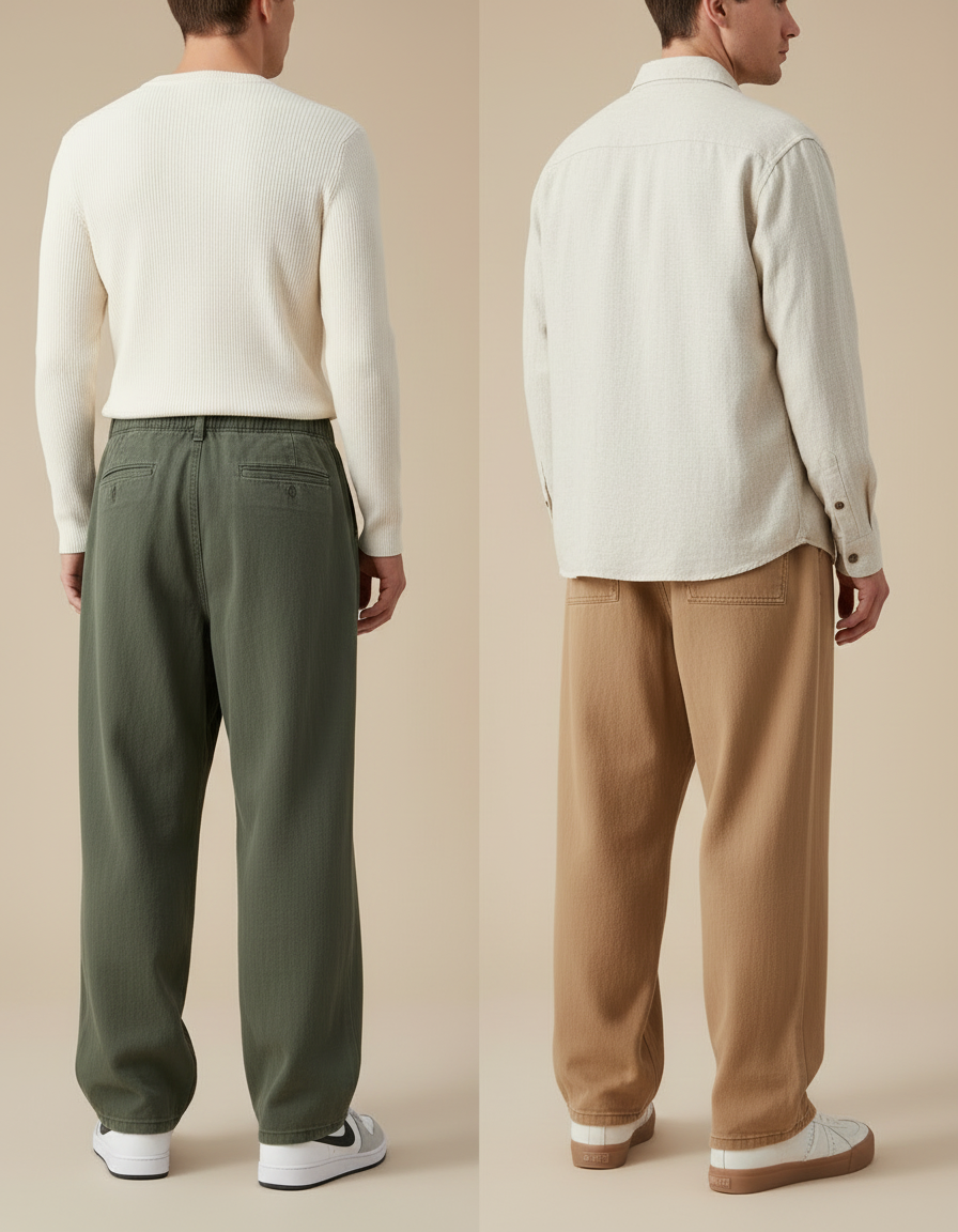 Pantalon Parachute Vert Kaki Ample Décontracté Homme - Toile - vue 2