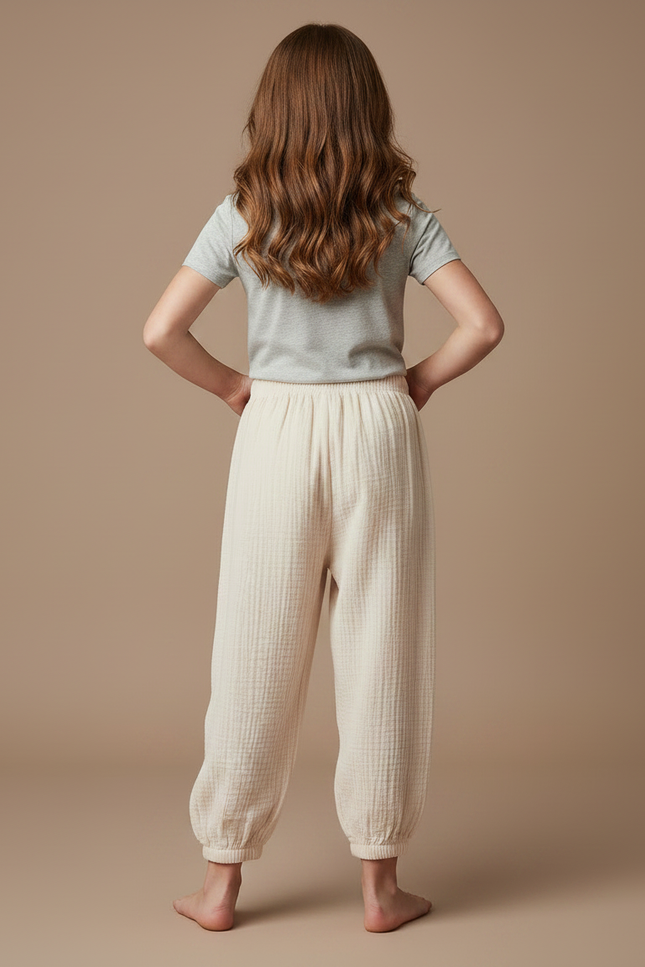 Pantalon Parachute Crème Ample Coton Enfant Bouffant - Beige - vue 2
