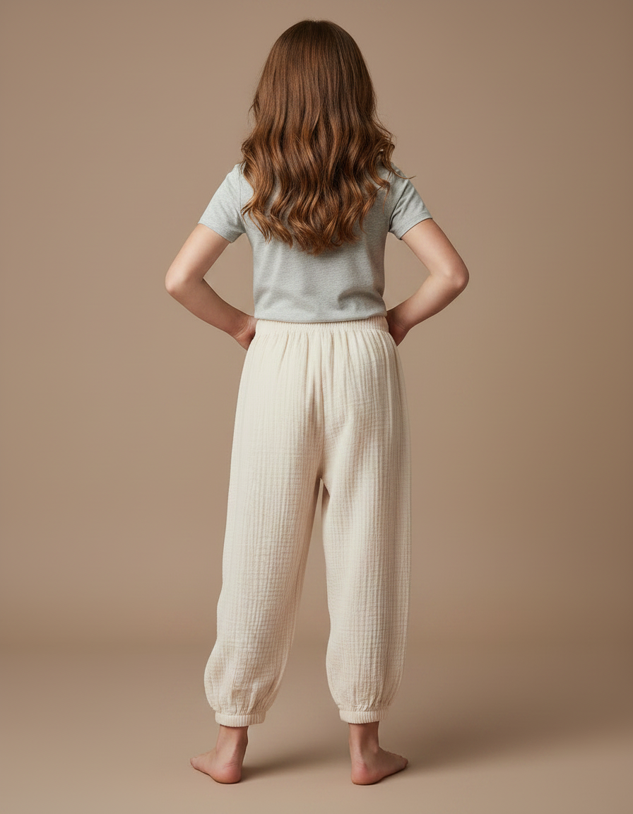 Pantalon Parachute Crème Ample Coton Enfant Bouffant - Beige - vue 2