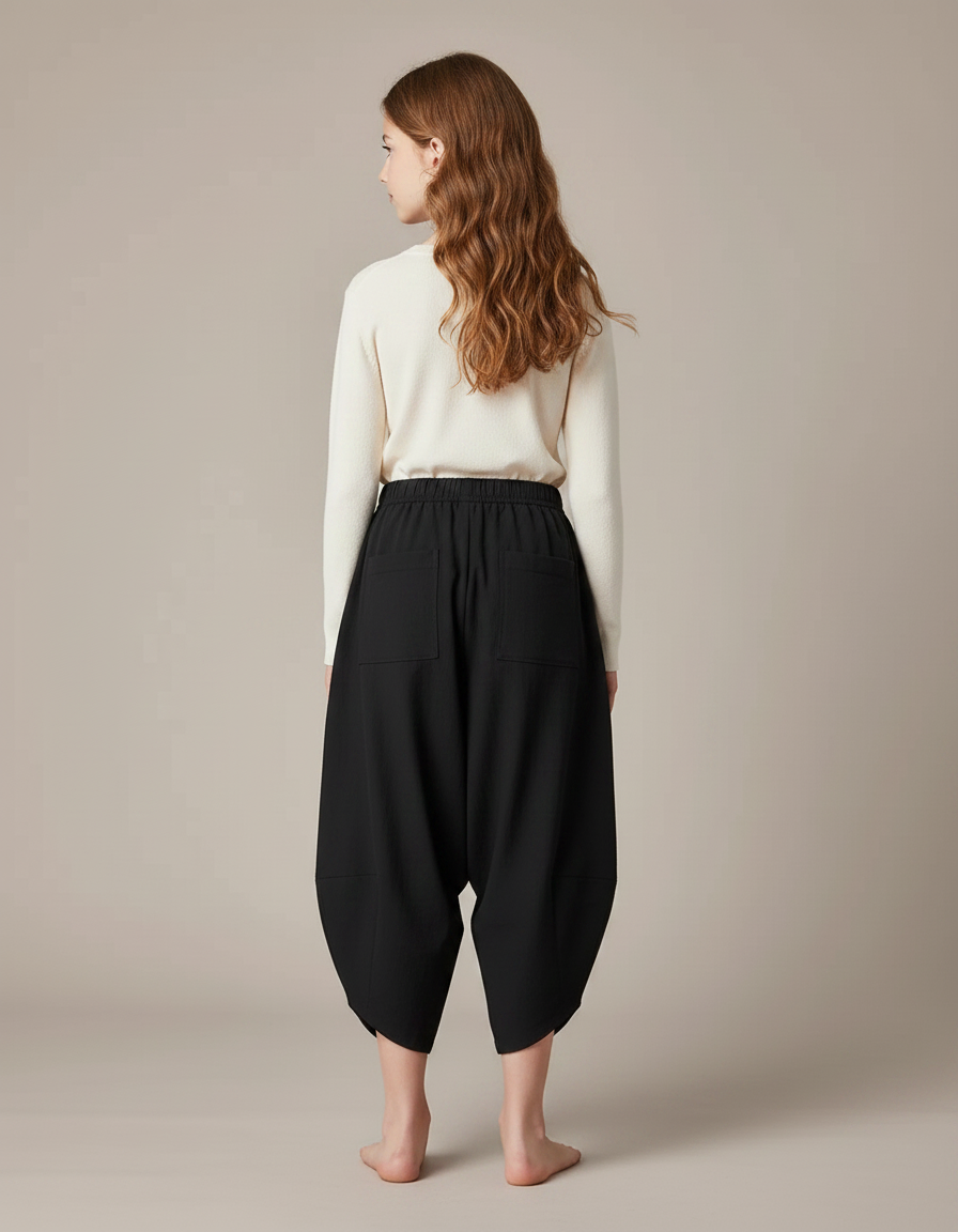 Pantalon Parachute Noir Ample Coton Cargo Enfant - vue 2
