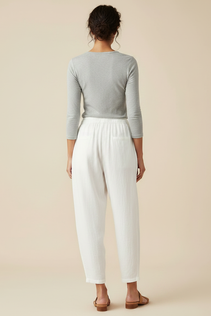 Pantalon Parachute Blanc Lin Fluide Ample Décontracté - vue 2