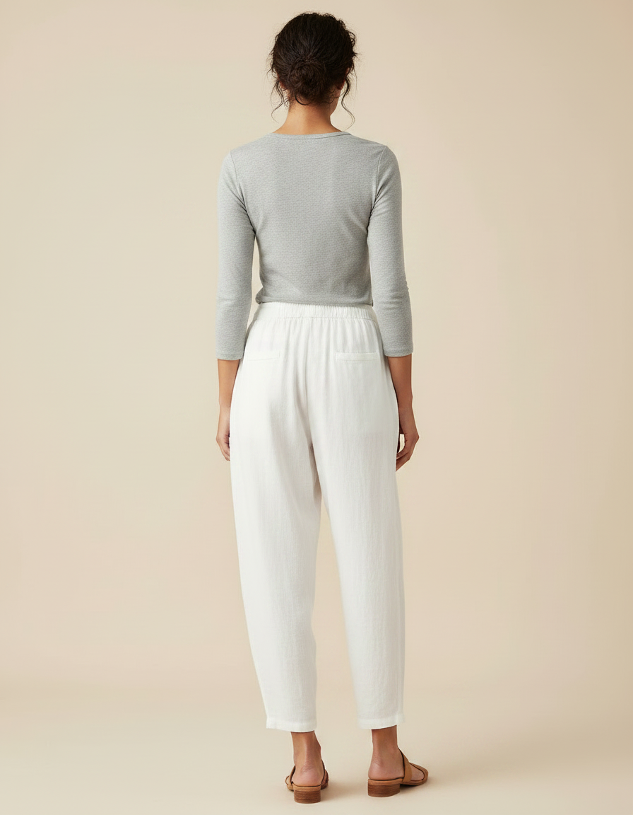Pantalon Parachute Blanc Lin Fluide Ample Décontracté - vue 2
