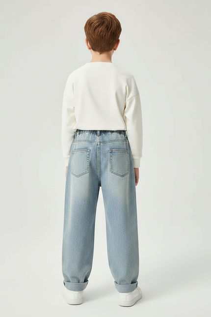 Pantalon Parachute Denim Ample Garçon Décontracté Clair - Bleu Jean - vue 2