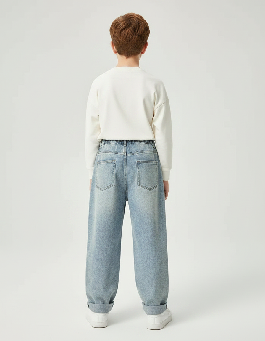 Pantalon Parachute Denim Ample Garçon Décontracté Clair - Bleu Jean - vue 2