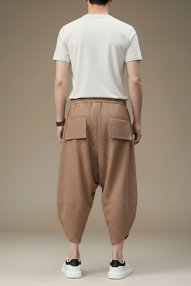 Pantalon Parachute Marron Plissé Ample Décontracté Homme - Maille - vue 2