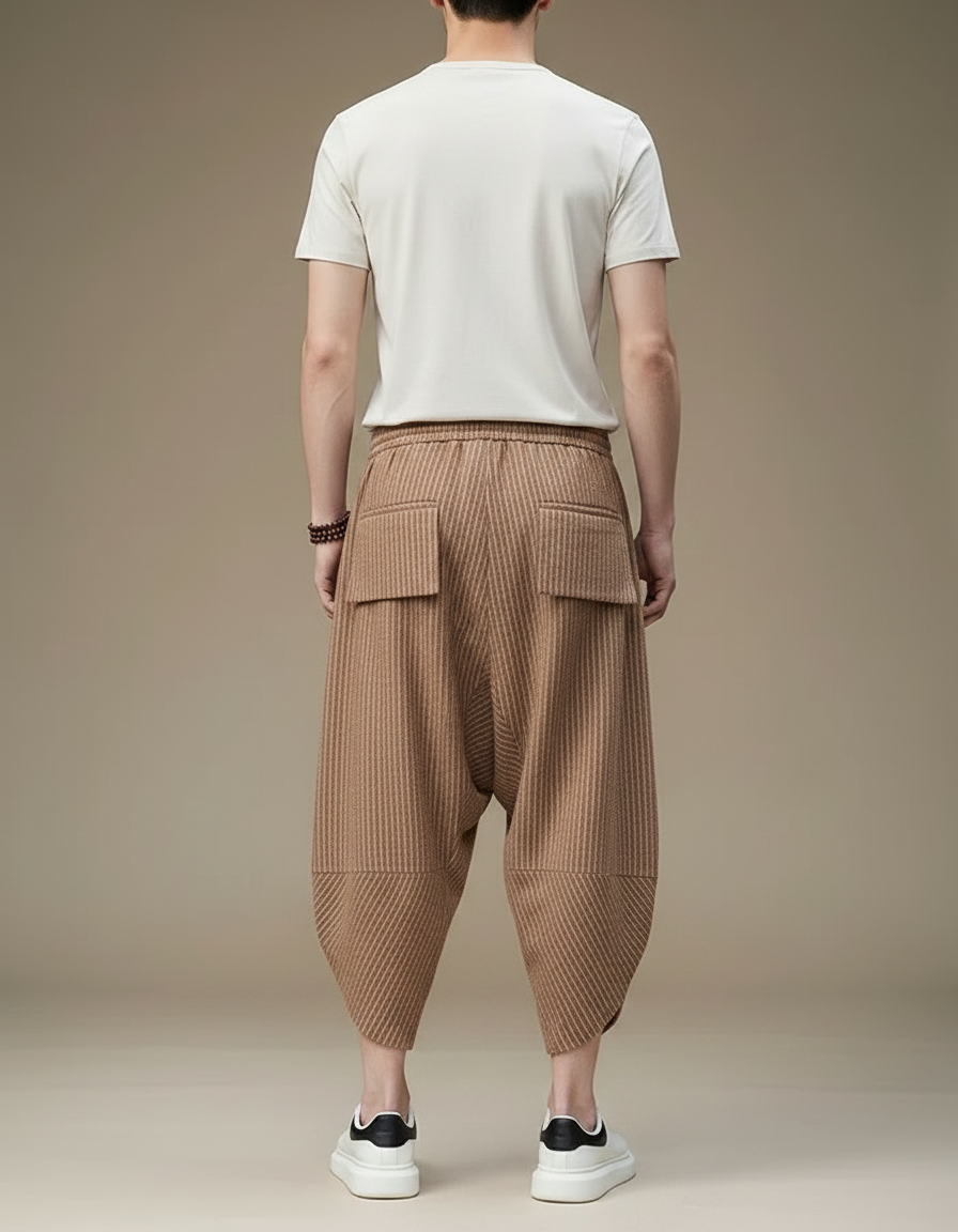 Pantalon Parachute Marron Plissé Ample Décontracté Homme - Maille - vue 2