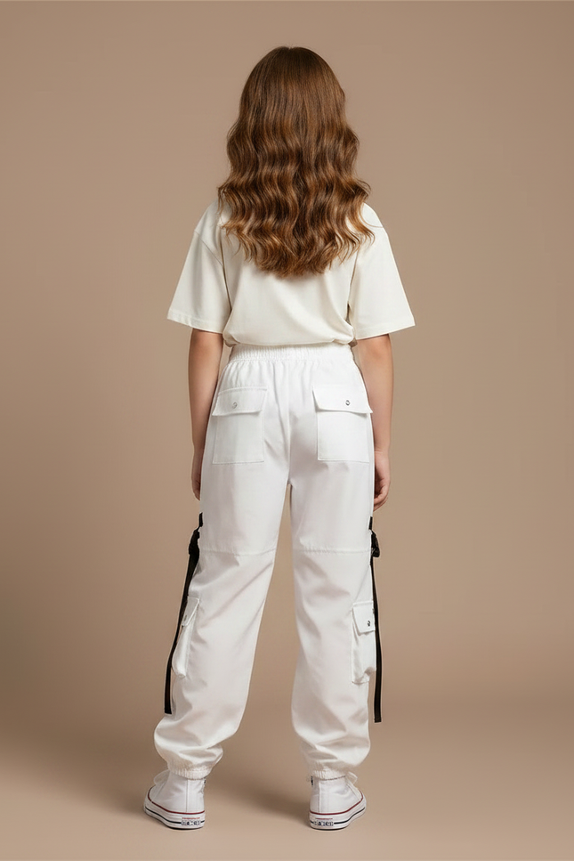 Pantalon Parachute Blanc Cargo Déchiré Streetwear Fille - Polyester - vue 2