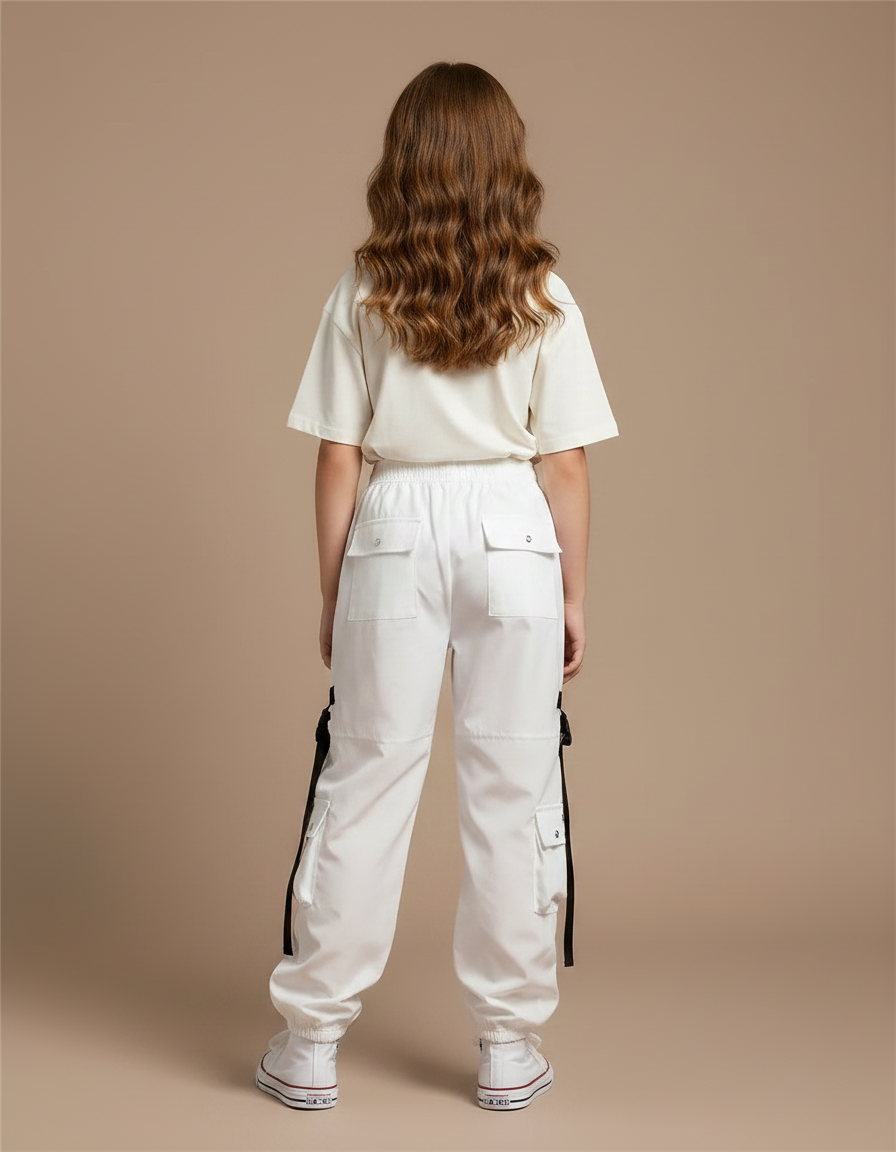 Pantalon Parachute Blanc Cargo Déchiré Streetwear Fille - Polyester - vue 2
