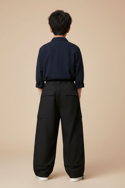 Pantalon Parachute Noir Cargo Ample Casual Garçon - Polyester - vue 2