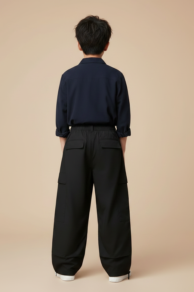 Pantalon Parachute Noir Cargo Ample Casual Garçon - Polyester - vue 2