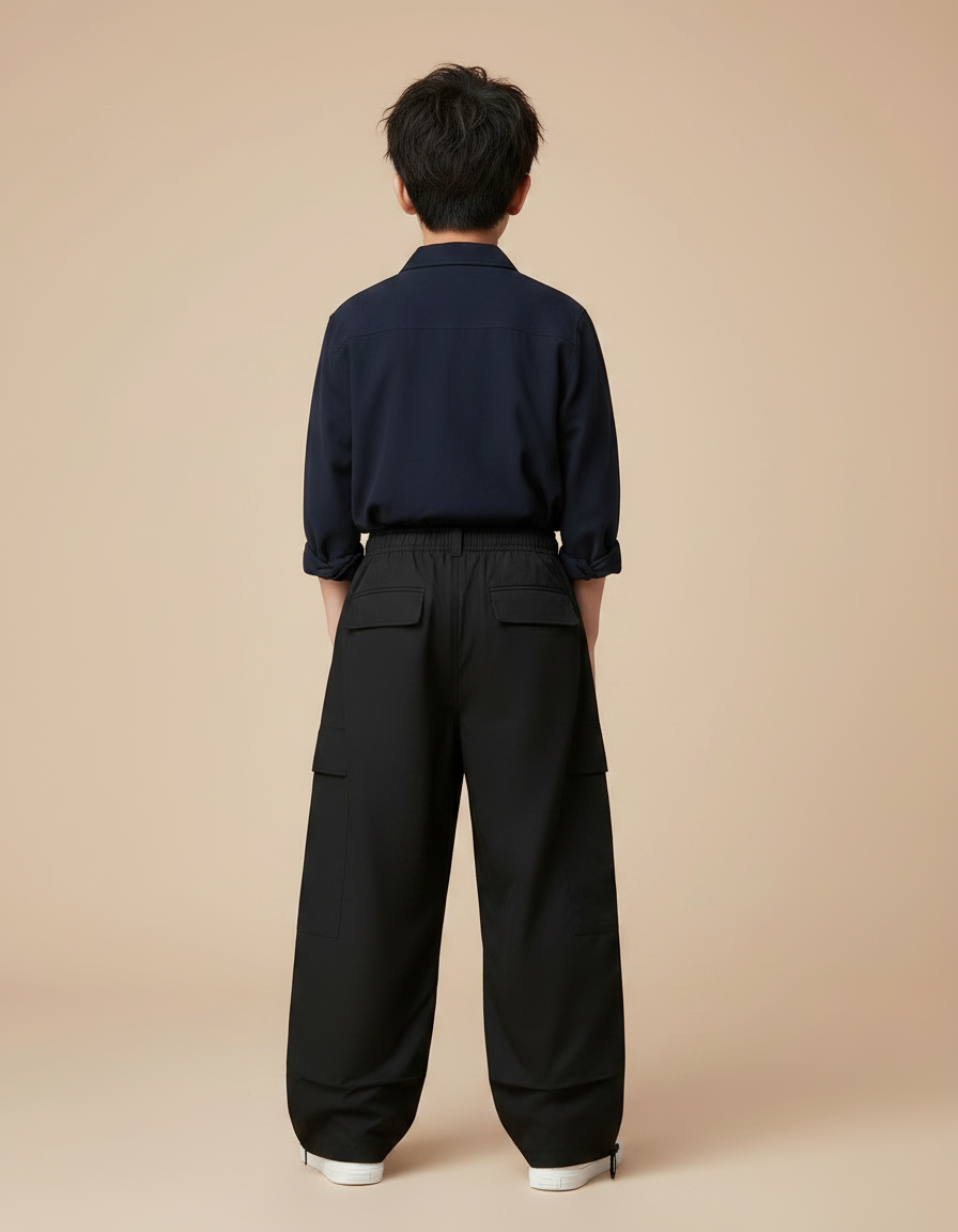Pantalon Parachute Noir Cargo Ample Casual Garçon - Polyester - vue 2