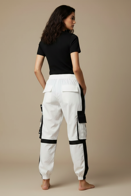 Pantalon Parachute Bicolore Cargo Femme Techwear Ample - Multicolore Polyester - vue 2