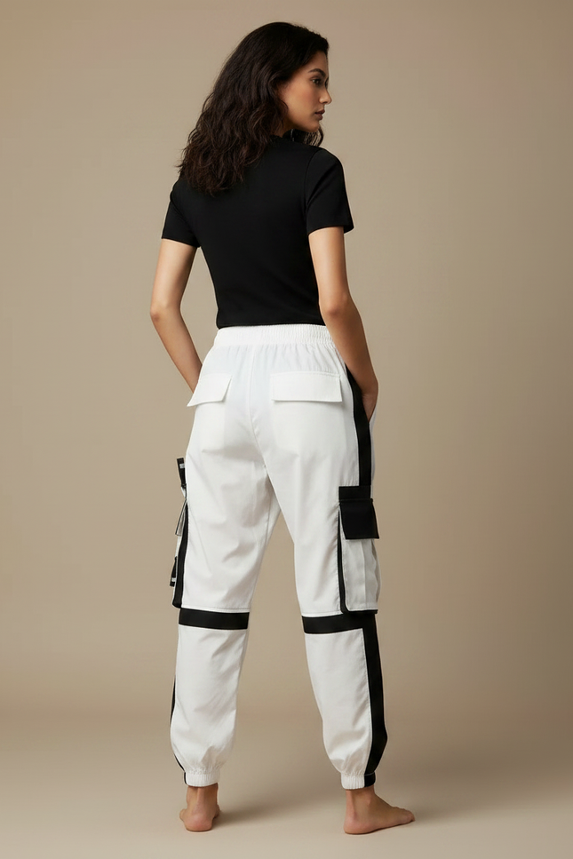 Pantalon Parachute Bicolore Cargo Femme Techwear Ample - Multicolore Polyester - vue 2