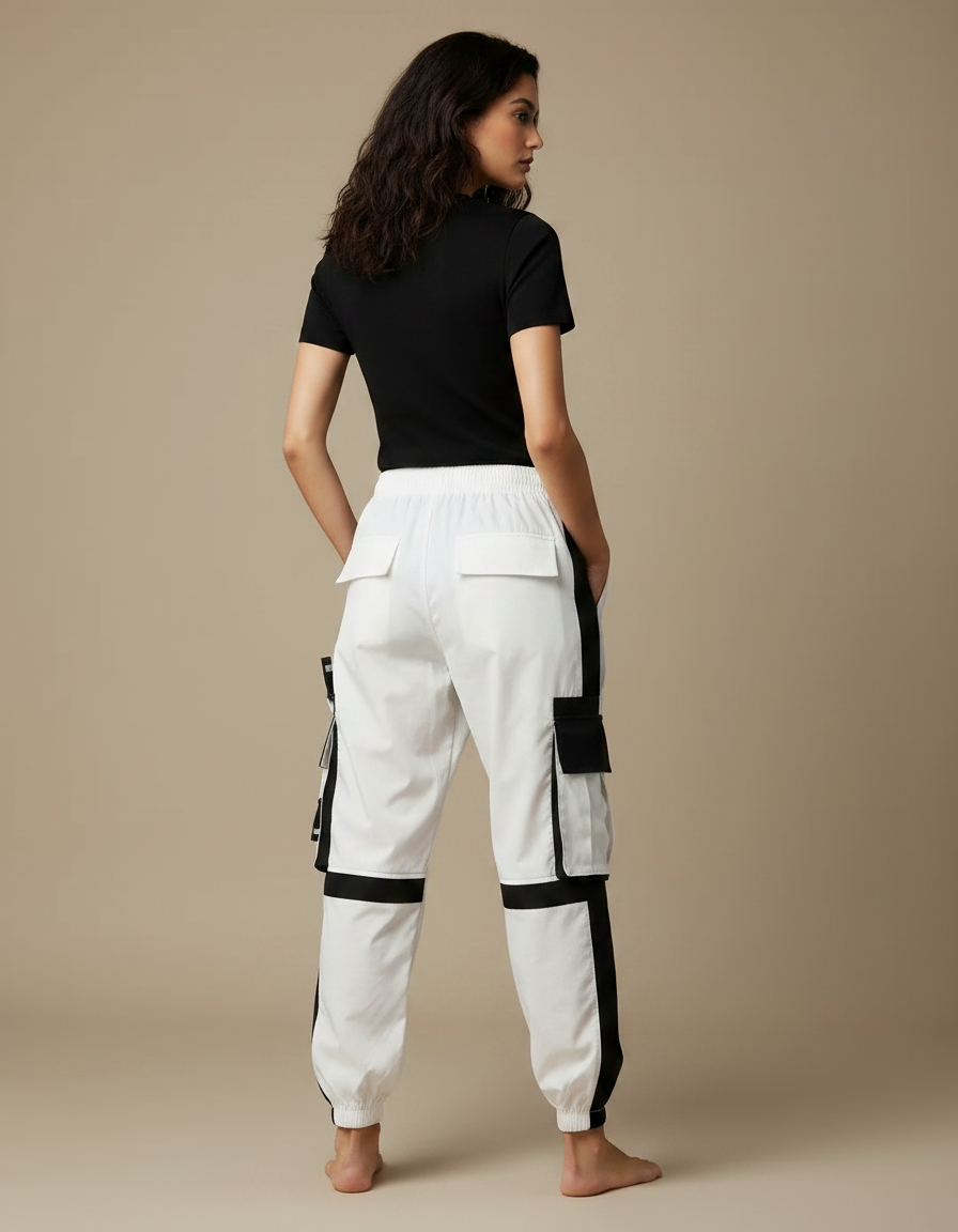 Pantalon Parachute Bicolore Cargo Femme Techwear Ample - Multicolore Polyester - vue 2
