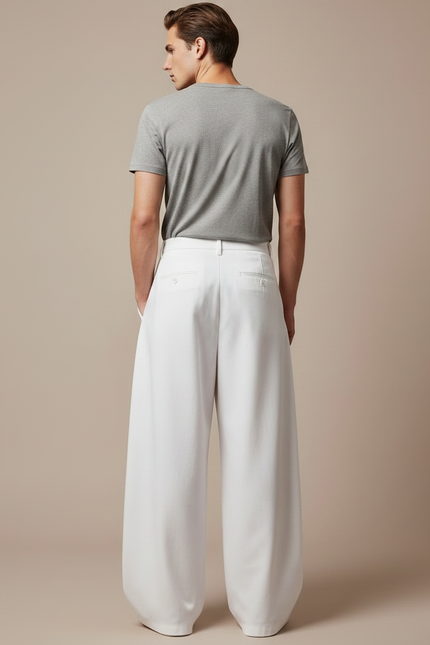Pantalon Parachute Blanc Ample Homme Décontracté Fluide - Coton - vue 2